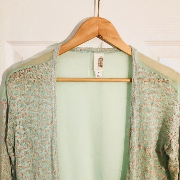 Francesca’s Birdcage Mesh Sweater Cardigan Mint Green S - Picture 4 of 8